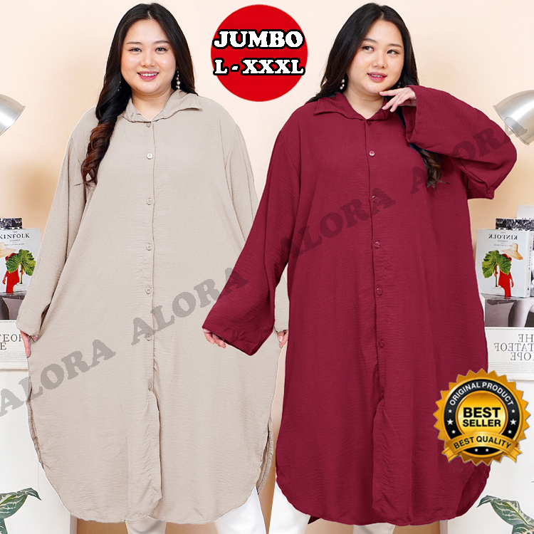 Kemeja Tunik wanita Jumbo - Tunic wanita Bigsize Plus Size Jumbo  LD120, LD130, LD140 Cm