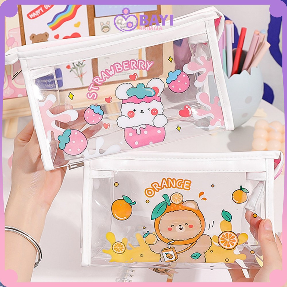 

EC Pouch Tempat Pensil Transparan Motif Kartun Multifungsi / Tas Pencil Case Anak Ala Korea Travel Serbaguna Bayi Bahagia A60