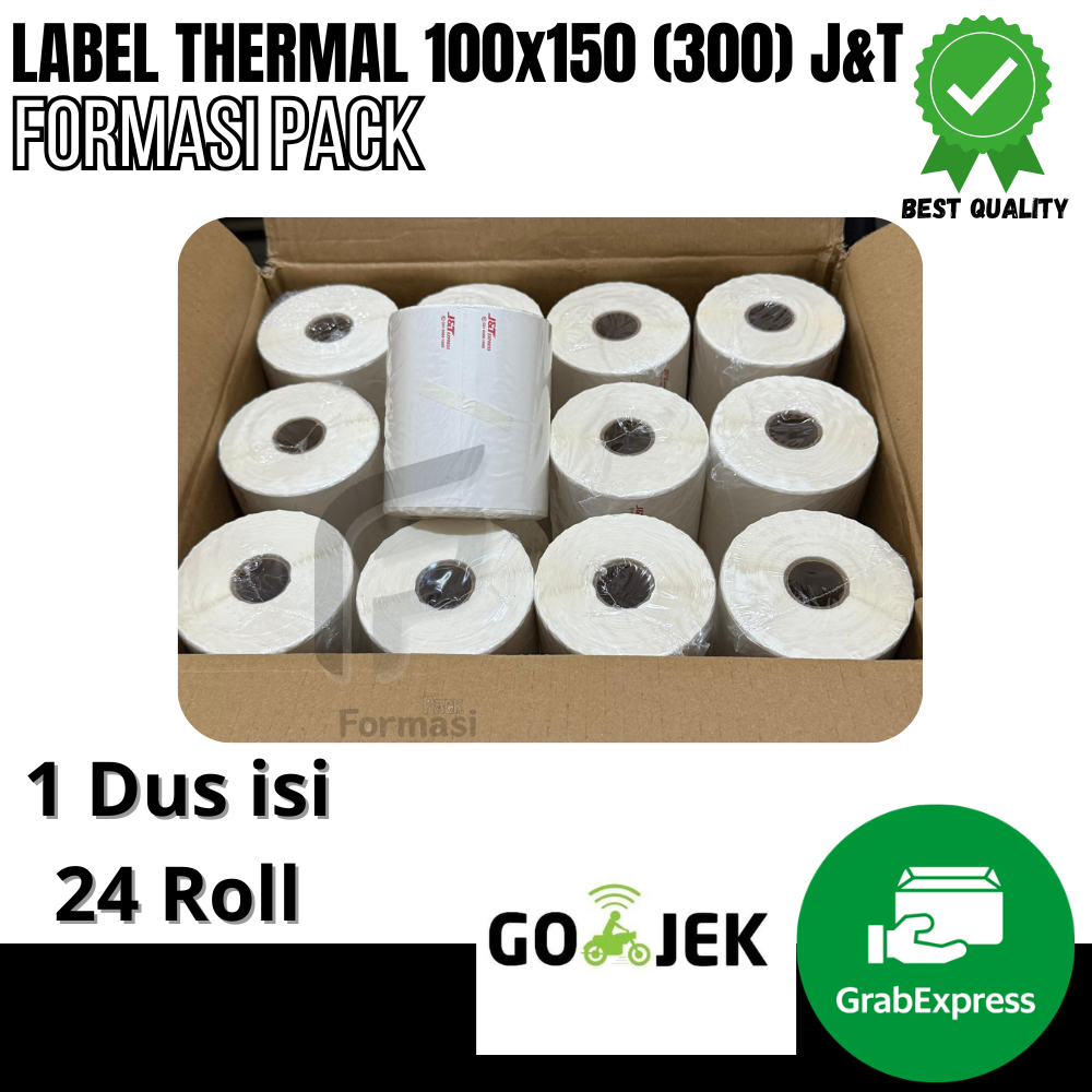 

LABEL STICKER THERMAL & CONTINOUS PAPER THERMAL 100 X 150 mm" isi 300pcs (j&t) (1dus isi 24 Roll)