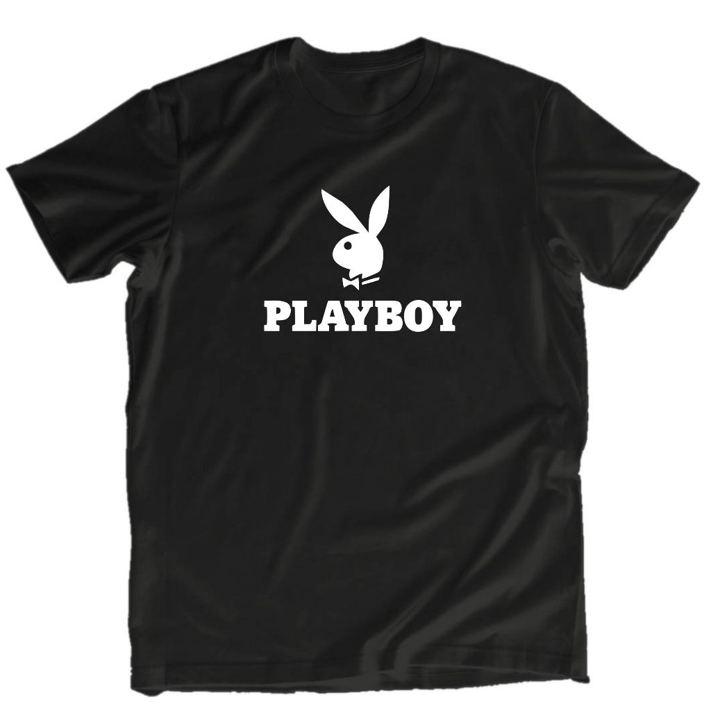 Baju PLAYBOY Kaos Simpel Distro Vintage Unisex Katun Hitam 24s