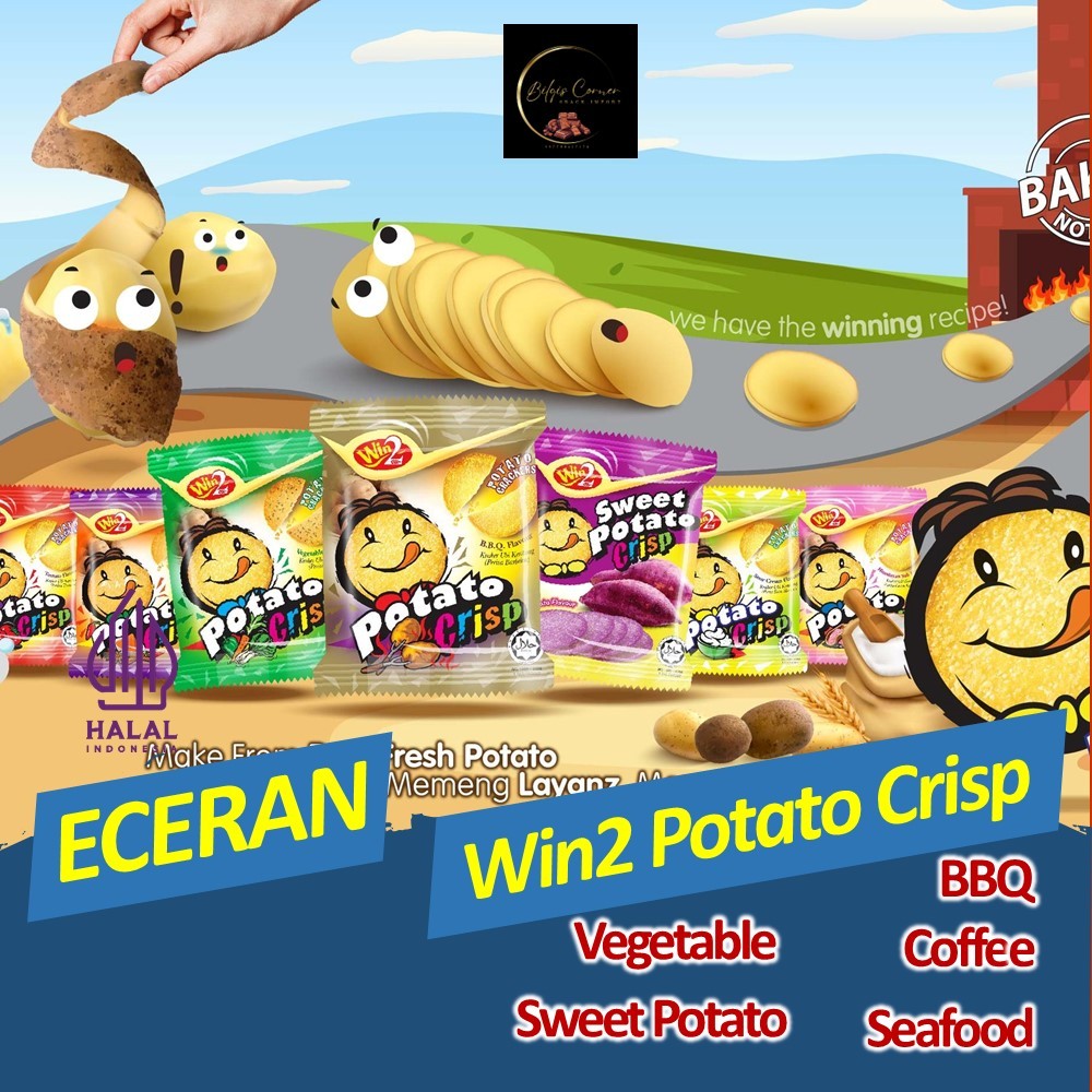 

(ECERAN) Win2 Baked Potato Crisp / Kracker Kentang Panggang Import Rasa BBQ Seafood Vegetables Coffee