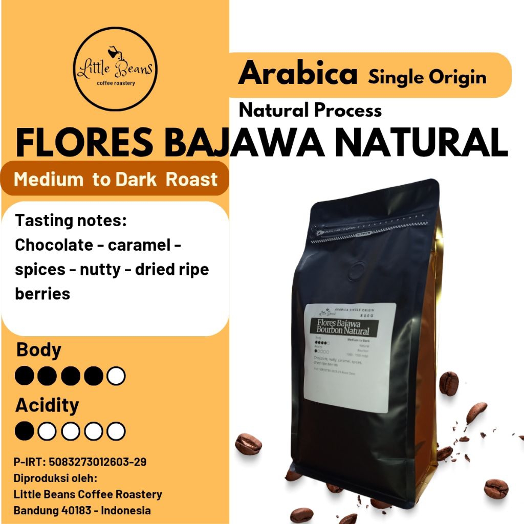 

Kopi arabica Flores Bajawa natural medium to dark roast 800gr/400gr/200gr biji/bubuk
