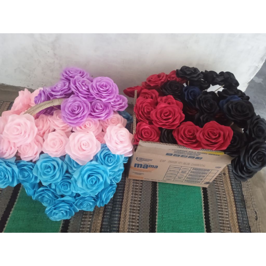 

Mawar satin, Mawar pita satin (NO GLITER) lusinan (12bj)