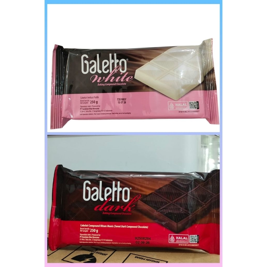 

Galeto dark chocolate, cokelat putih 250 gram Dcc galeto