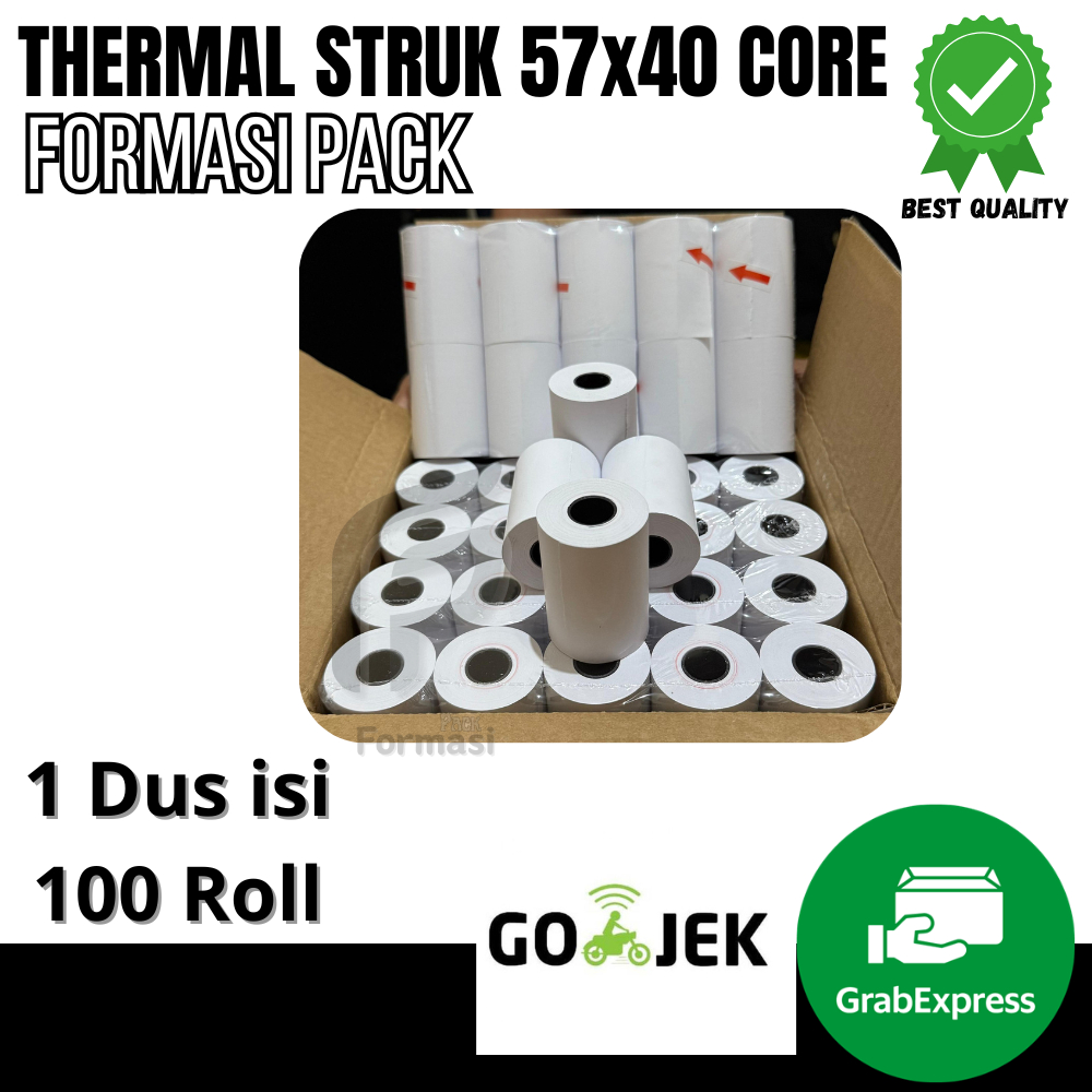 

KERTAS STRUK THERMAL PAPER ROLL 57x40 CORE (1 Dus isi 100 Roll )TERMAL EDC THERMAL PRINTER MINI BLUETOOTH 57MM CORE