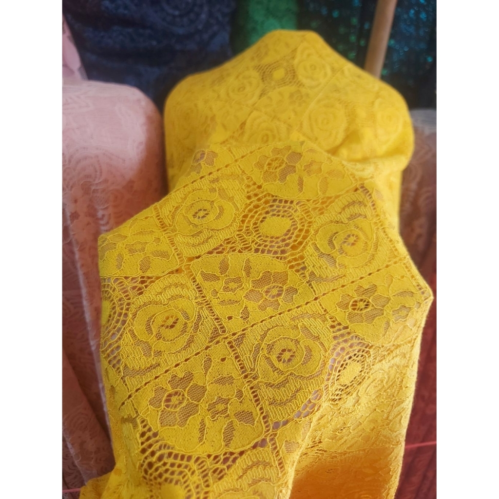 kain brokat katun premium - kain brokat kebaya  - kain brokat luxury - kain brokat original (kuning)