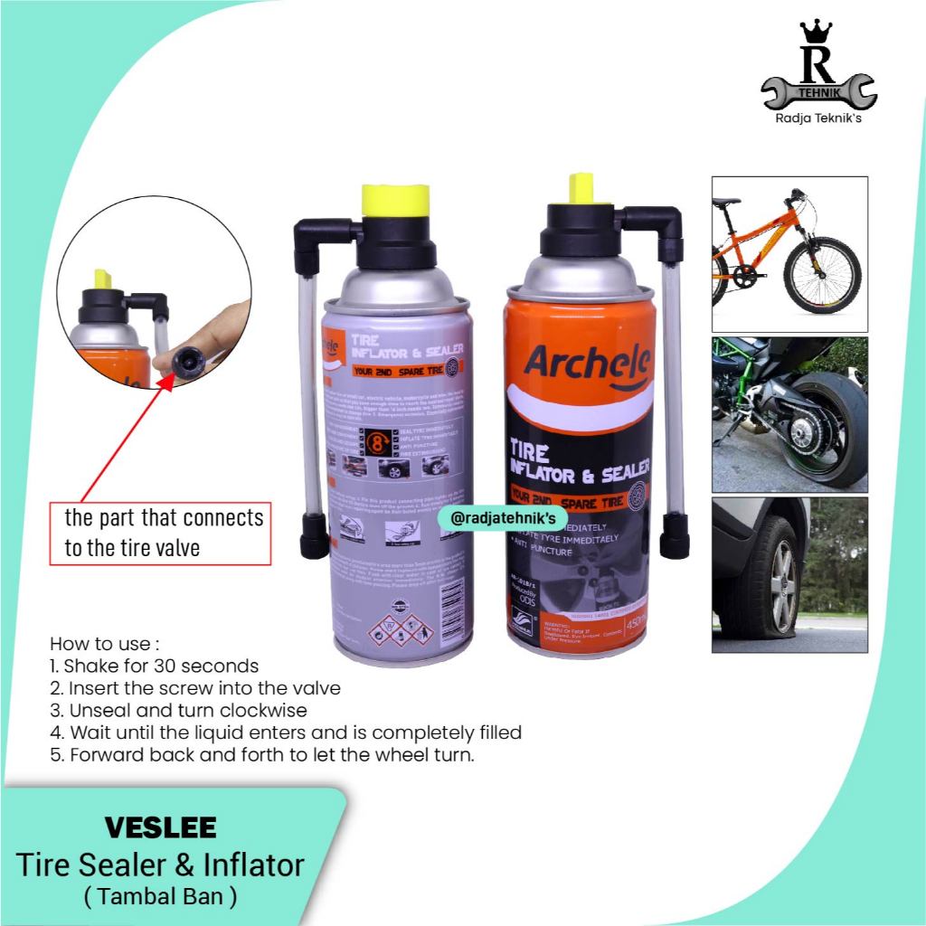 VESLEE  Tire Sealer & Inflator  Tire Sealer & Inflator 450ml  Cairan Tambal Ban Tubeless Bocor Motor