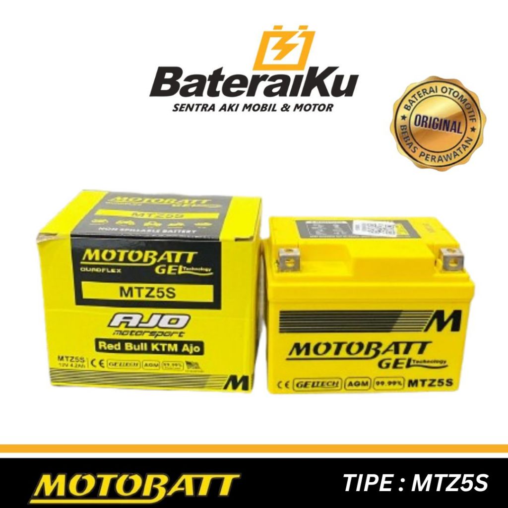 Aki Motobatt Original MTZ5S Gel Aki 12V 4.2Ah Aki Kering Aki Motor Beat Karbu, Xeon, Jupiter, Gear,