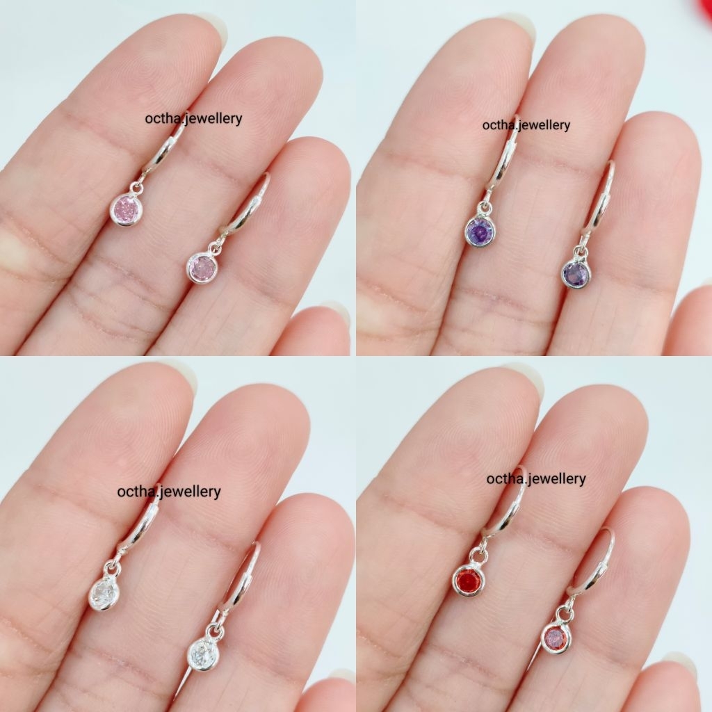 ANTING ANAK BULAT GANTUNG MATA PERAK 925 ASLI LAPIS MAS PUTIH
