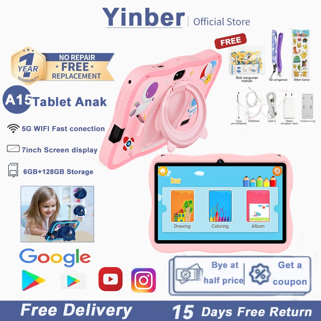 Dandelion_Storee Yinber Tablet Anak Android Tab Kids Study Tab A15 Tab 6Gb + 128Gb Tablet Android