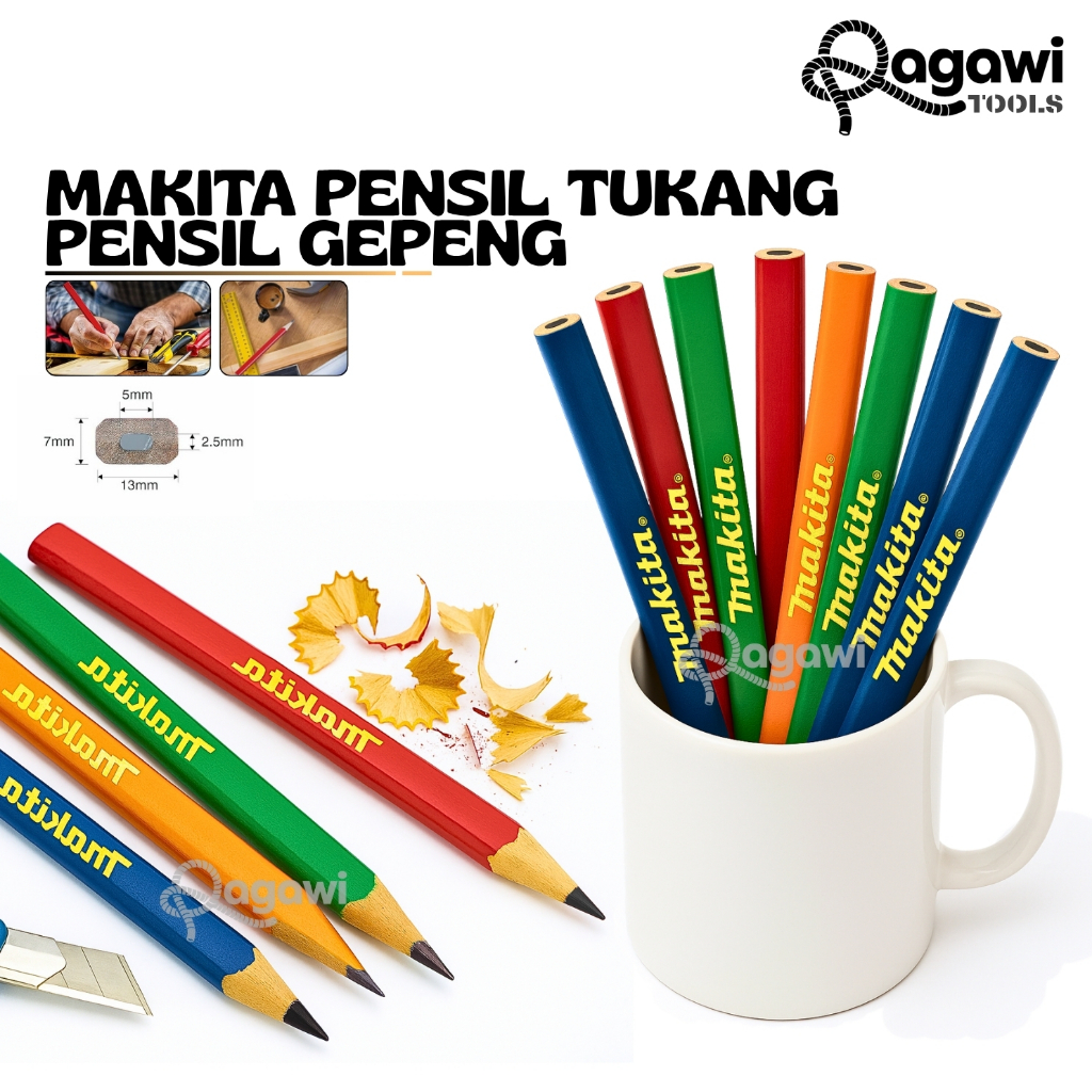 Pensil Tukang Makita Bagus untuk Alat Tukang Kayu Pipih Proyek Arsitek Mebel Furniture