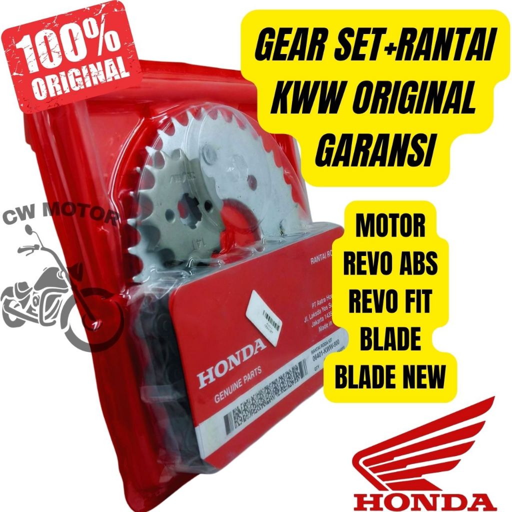 GEAR SET+RANTAI HONDA KODE KWW MOTOR REVO ABS REVO FIT BLADE BLADE NEW 100% ORIGINAL (GARANSI)