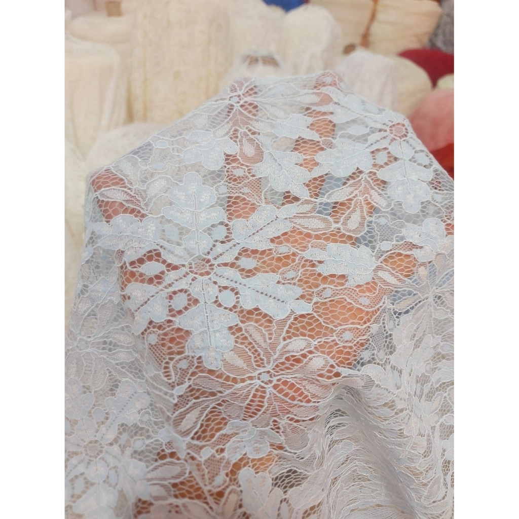 kain brokat katun premium - kain brokat kebaya - kain brokat luxury - kain brokat meteran (ice blue