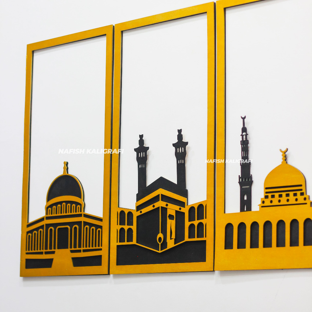 Nafish - Pajangan Dinding Tempel Kabah-Aqsa-Nabawi Model Kotak Timbul Premium