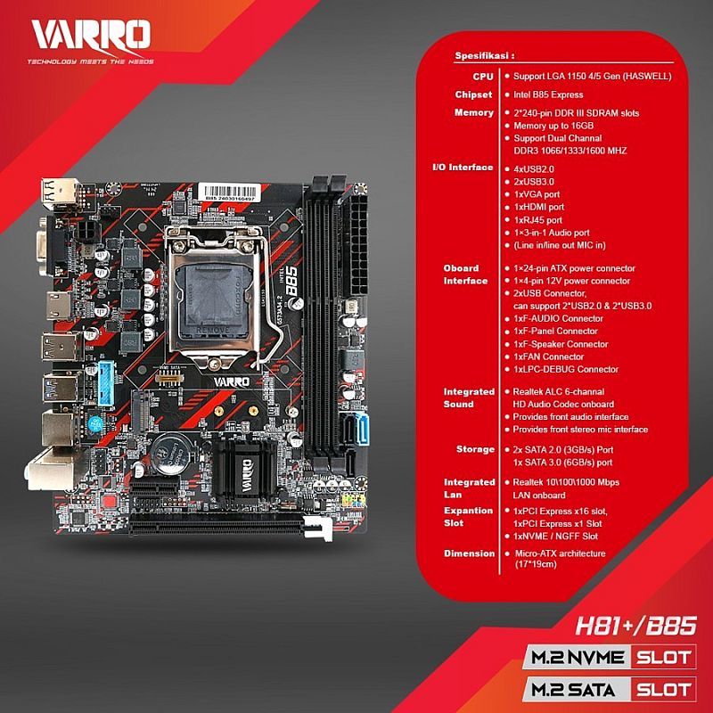 Ciaw_Ciaw20 Varro H81+/B85 Lga 1150 Motherboard With M.2 Nvme Support, 2-Year Warranty