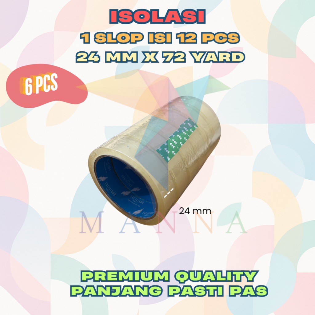 

(1 SLOP/6 BIJI) Isolasi Selotip Stationery Tape 1 inch 24mm x 72 yard merk Excelindo PREMIUM QUALITY