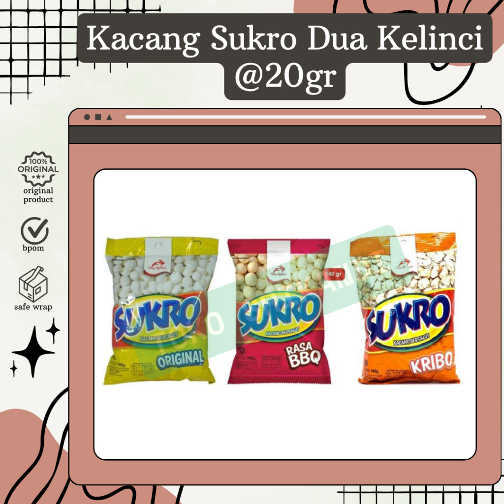 Kacang Sukro Dua Kelinci @20gr Renceng (isi 11 Bks) | Kacang Sukro Dua Kelinci @20gr Pack (isi 2 Ren