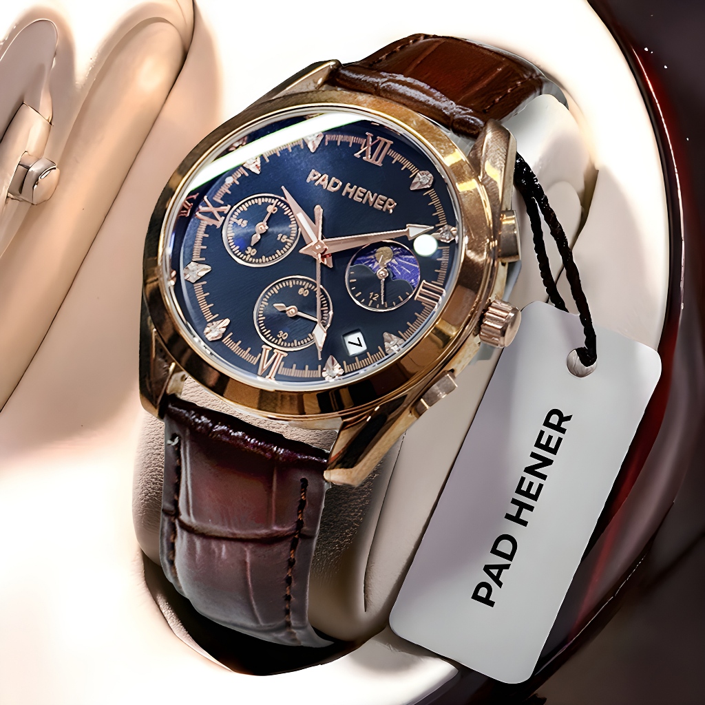 PAD HENER EUGENE Jam Tangan Kulit Mewah Original Anti Air Quartz Calendar Klasik