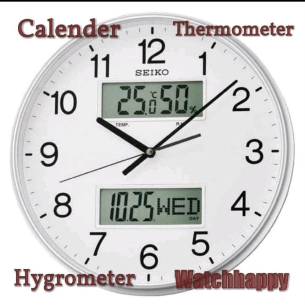 Watchhappy Jam dinding QXL013S SEIKO ORIGINAL QXL013 Thermometer Hygrometer