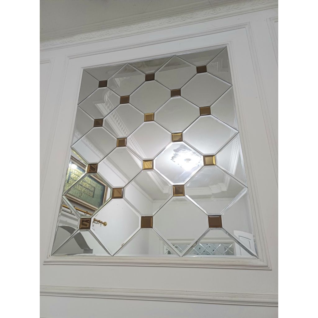 Cermin Bevel Motif Diamond + Cermin Gold Kaca Moulding