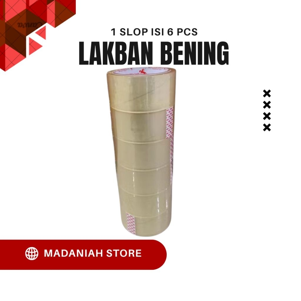 

Lakban Bening 1 slop isi 6 pcs 45MM* 90 y solasi kuat rekat