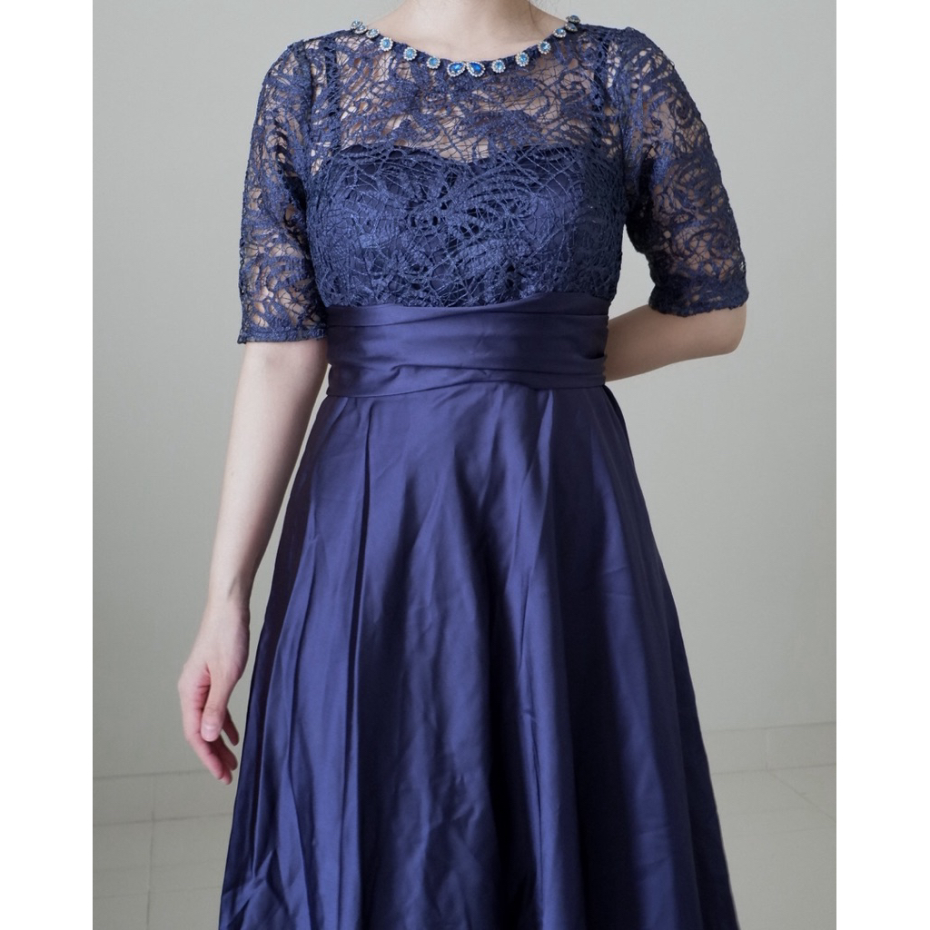 PRELOVED Lace Satin Gown Dress pesta gaun formal navy