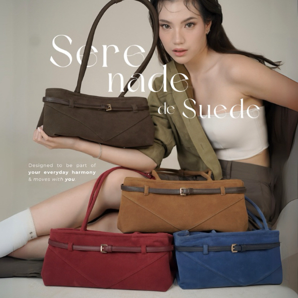 FARFALLA - SERENADE Suede Tote Baguette Bag Tas Wanita