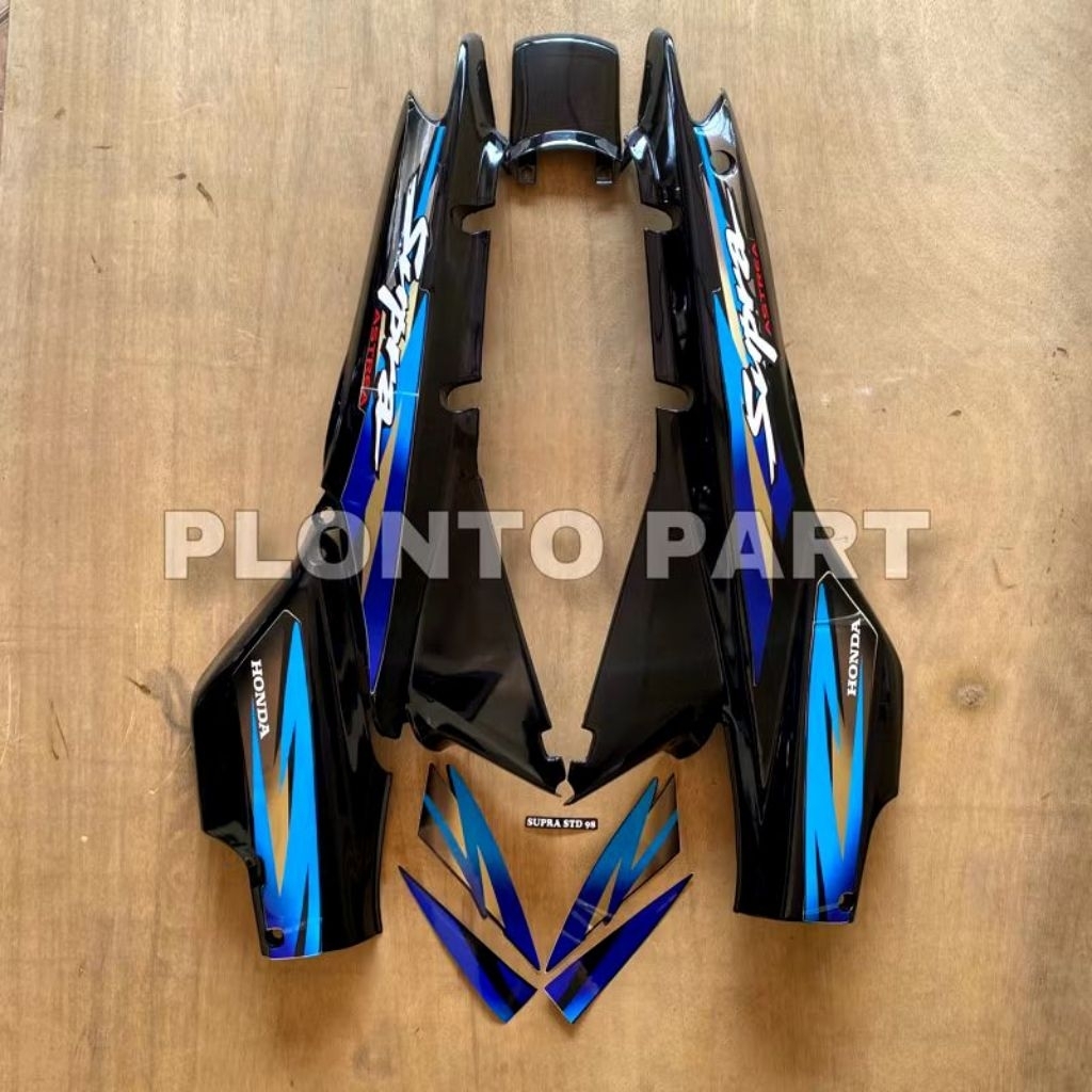 Cover body set samping Honda Supra X 110 set Stiker 1998 biru bodi set box aki supra lama old hitam