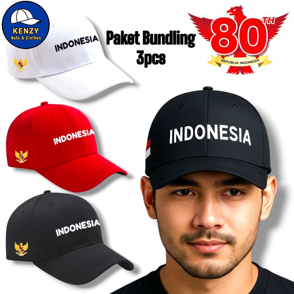 Topi indonesia - Topi bordir indonesia - Topi bisbol indonesia - Topi Dirgahayu HUT RI Indonesia 80 