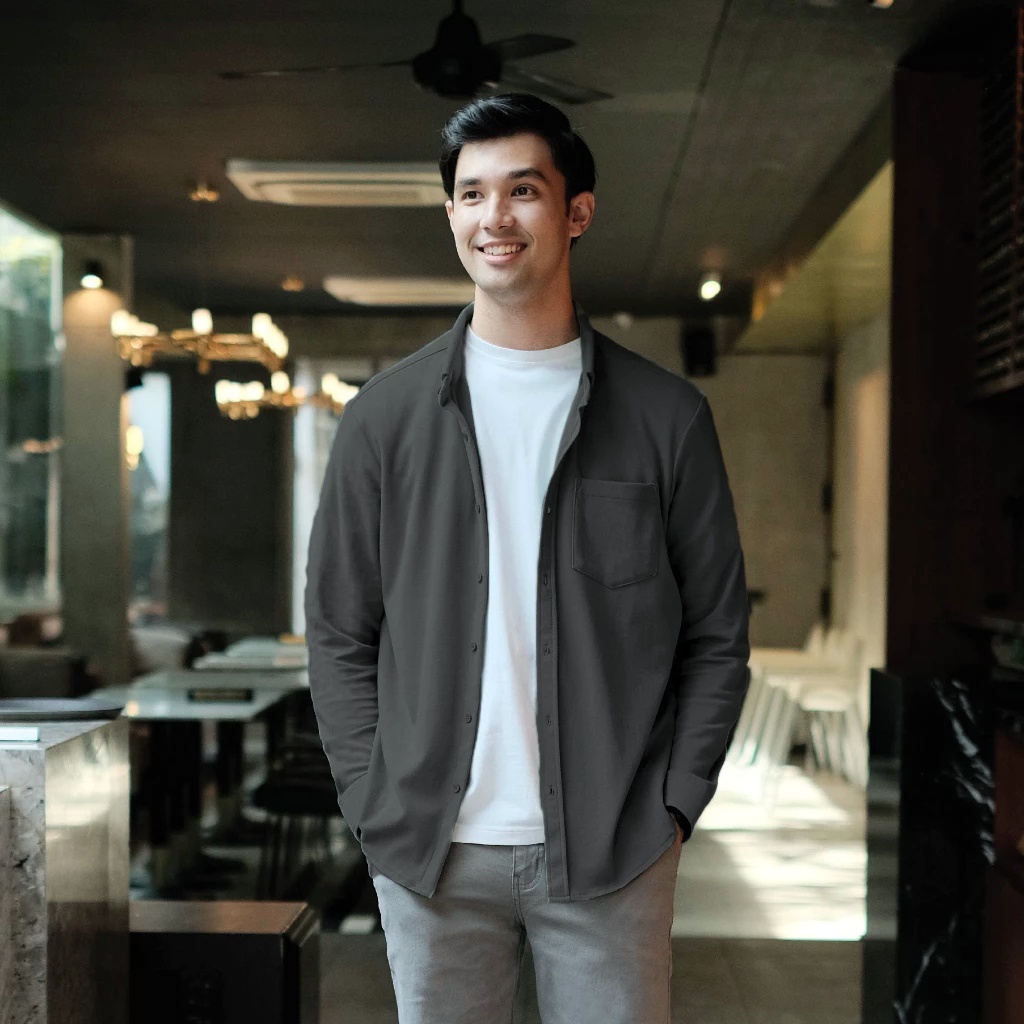 Kemeja Pria Abu-abu Lengan Panjang Premium