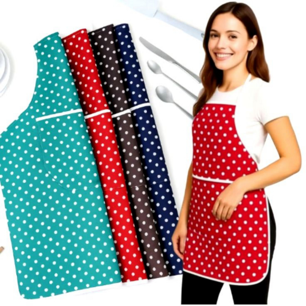 CELEMEK DEWASA KAIN POLKADOT / APRON MASAK KAIN WARNA LENGKAP