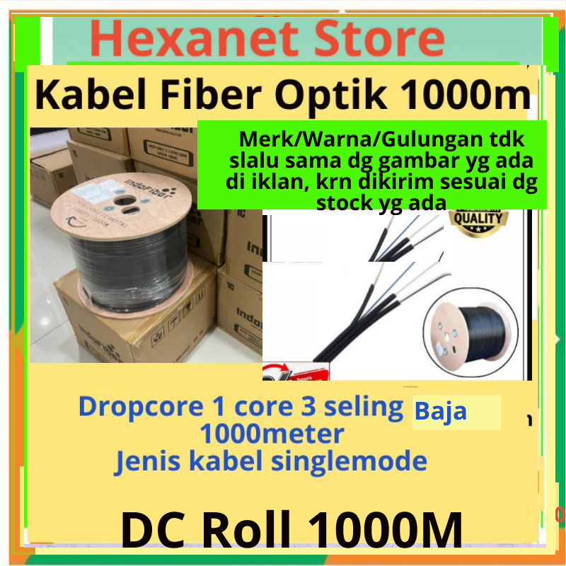 Kabel Fiber Optik FO FTTH Dropcore  DC Roll 1 Core 3 Seling Baja 1000 meter