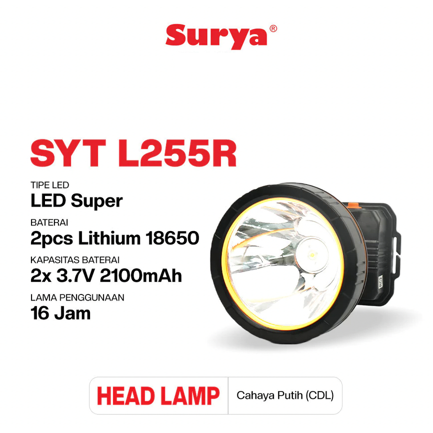Headlamp Senter Kepala Selam Surya SYH L255R – Headlamp Diving Rechargeable Tahan Air