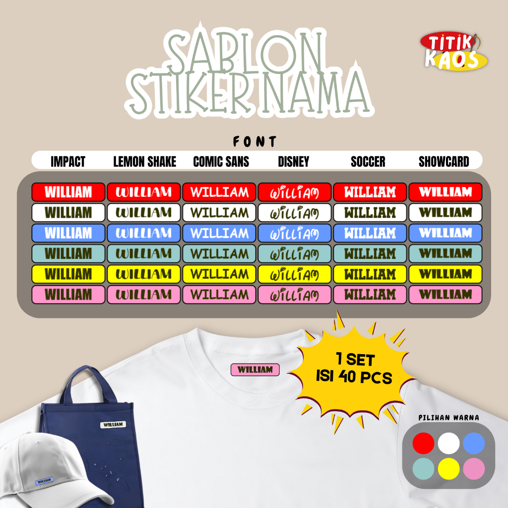 

Titik Kaos SABLON LABEL SETRIKA DENGAN BACKGROUND GARIS TEPI - 1 SET ISI 40PCS - Sablon Label Stiker Nama Lucu Viral SABLON LABEL NAMA CUSTOM UNTUK KAOS SERAGAM TOPI TOTEBAG SABLON STIKER KAIN VARIASI NAMA