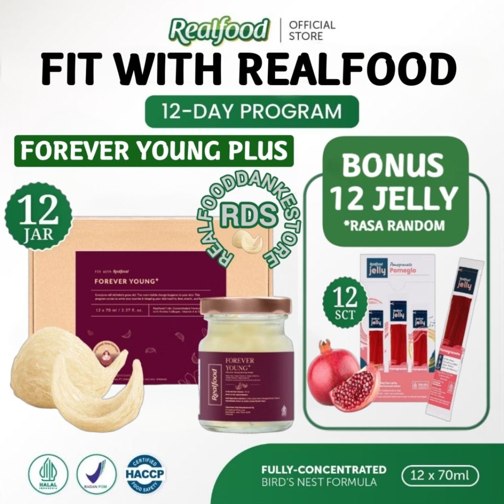 

Realfood Forever Young Plus Kolagen 6 Botol & 12 Botol Bonus Jelly ( Minuman Sarang Burung Walet ) RDS