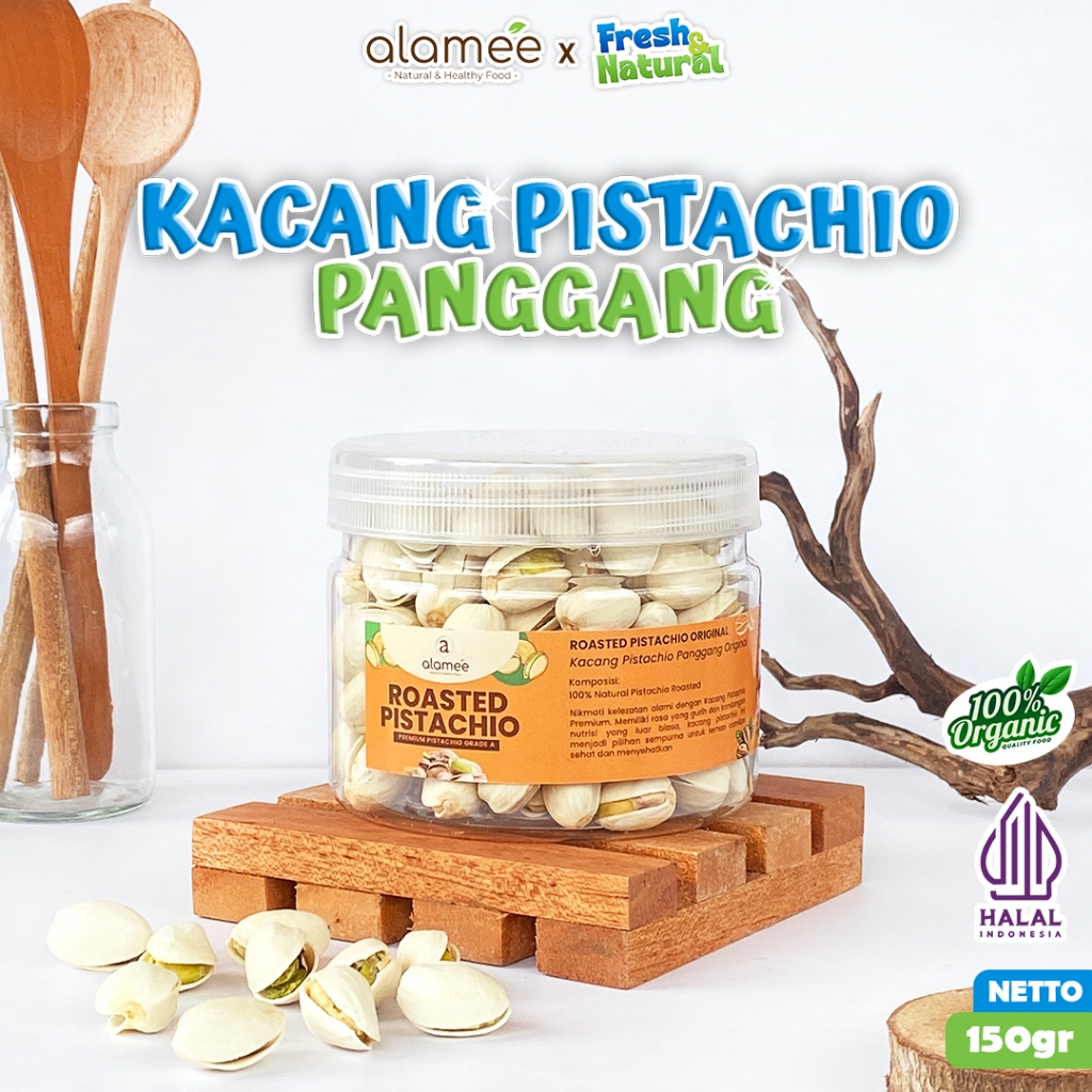 

ALAMEE Roasted Pistacio Kacang Pistachio Premium 150gr Fustuk Panggang Organic Dalam Cangkang Renyah fresh and natural