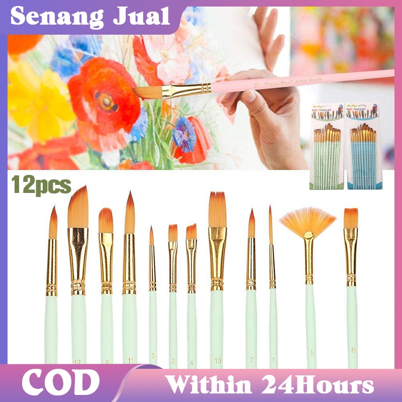 

Kuas Cat Lukis 12pcs / Watercolor Brush / Painting Tools / Untuk Hadiah Ulang Tahun
