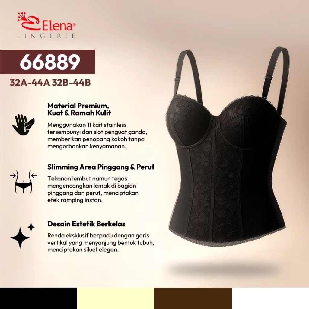 Elena Longtorso E 66889 Dalaman Kebaya Wanita - 32-44 Cup A dan B - Korset dan Bra Full Tulang Shape