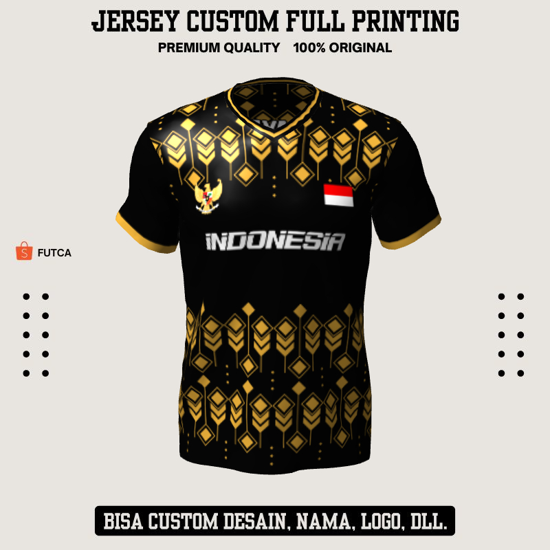 Kaos Jersey Futsal Hitam Gold Motif Geometris 274 - Jersey Baju Olahraga Custom Full Printing