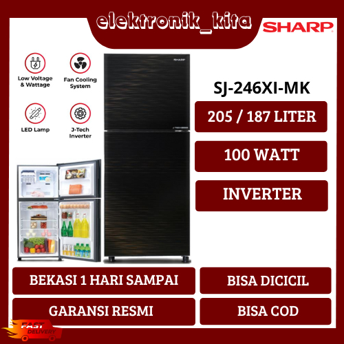 SHARP KULKAS 2 PINTU 205 LITER INVERTER NANO DEODORIZER SJ-246XI MK 246XI XI 246 GARANSI RESMI