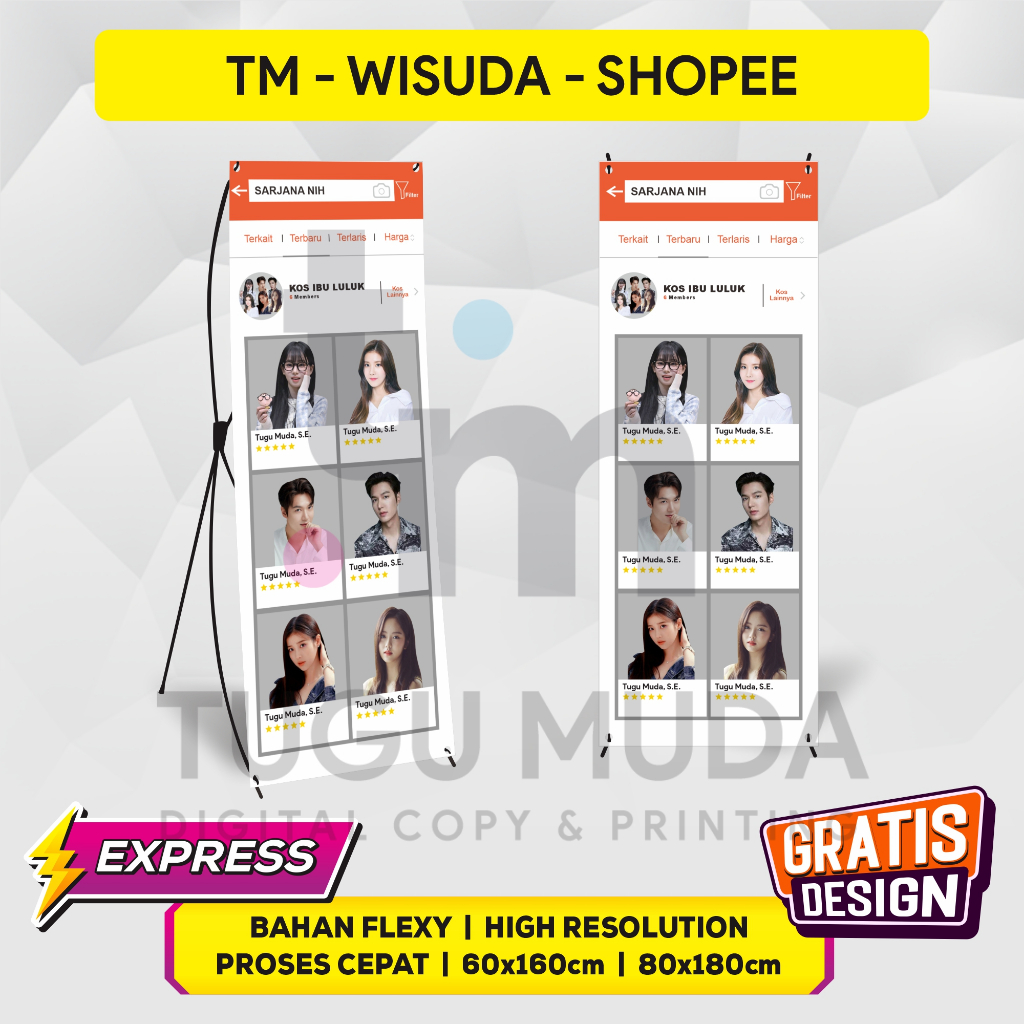 Cetak X-Banner Wisuda | X Banner Sidang Outdoor | Standing Banner Lulus 60x160cm - Gratis Design - M