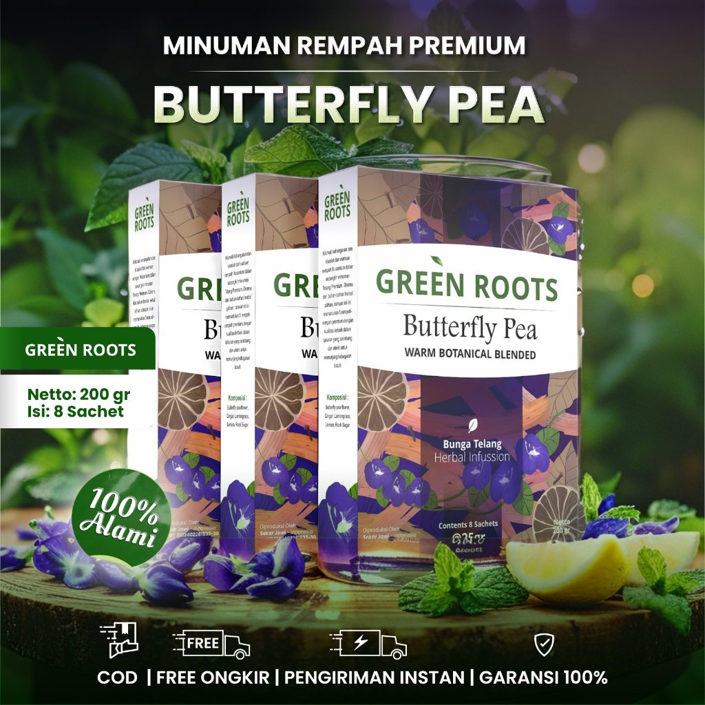 

Green Roots Butterfly Pea 200g Minuman Herbal Bunga Telang Hangatkan Badan dan antioksidan 3 Box