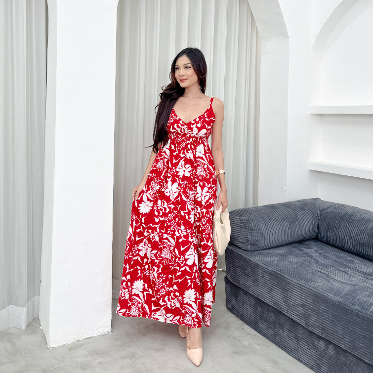 ALUNA MAXI DRESS - Aluna Maxi Dress – Daster Panjang Rayon Motif Bunga, Dress Rumahan Elegan & Adem 