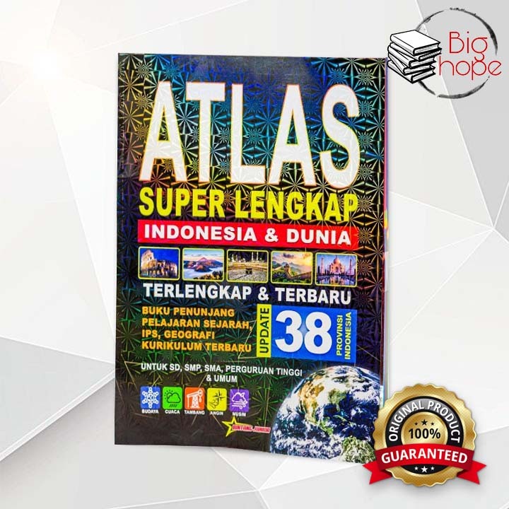 Atlas Super Lengkap Indonesia & Dunia Ukuran Besar Terlengkap & Terbaru Hitam Update 38 Provinsi - B