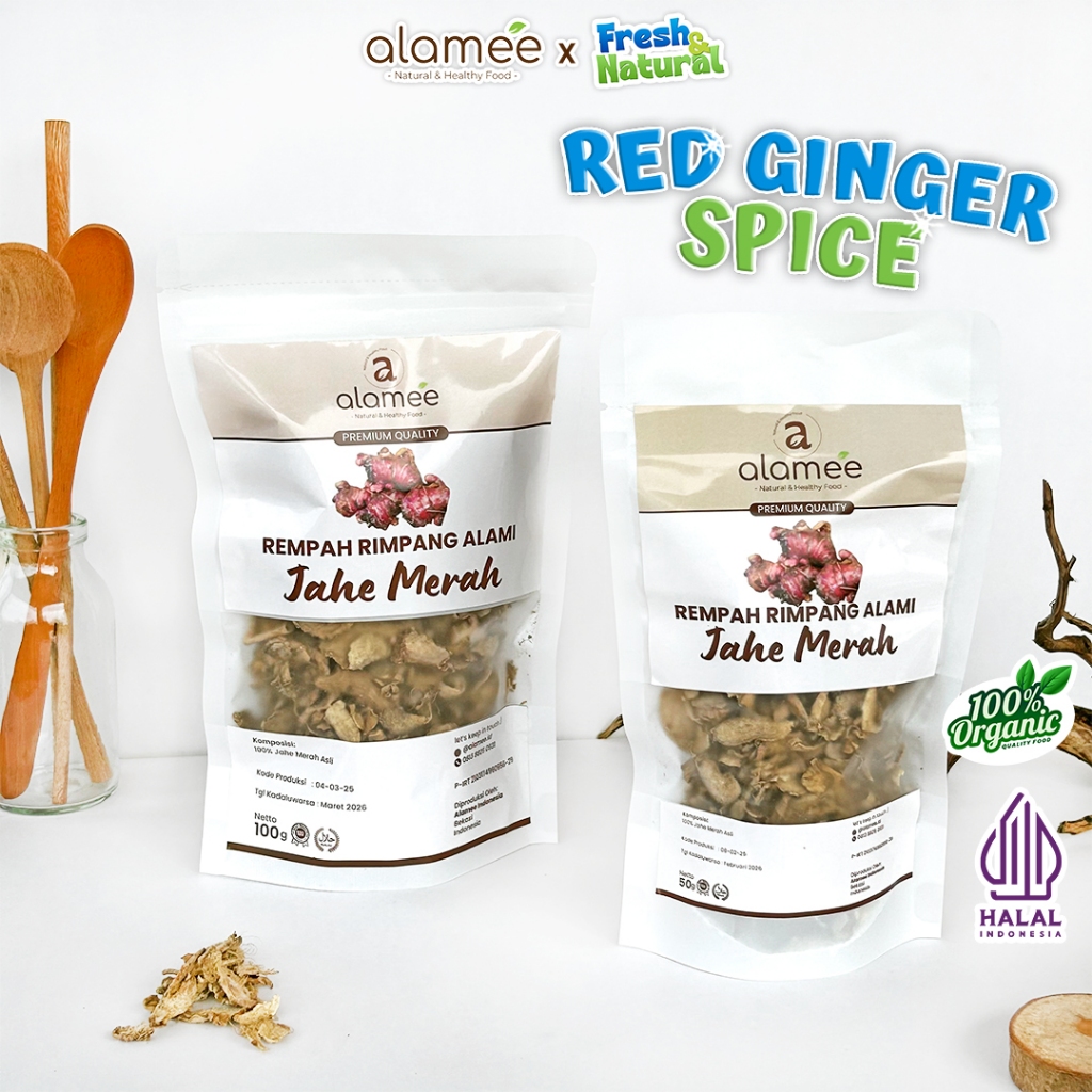 

ALAMEE Jahe Merah Kering Iris Dried Ginger Rempah Rimpang Organik Alami Bumbu Masakan Masak 100g 50g fresh and natural