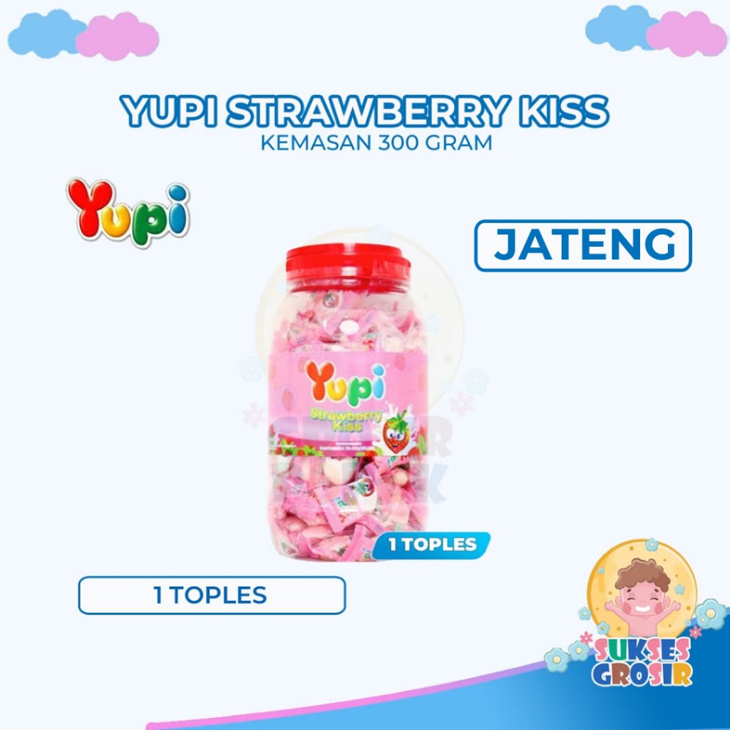 

PERMEN YUPI STRAWBERRY KISS JAR 300GR 1 TOPLES/YUPI TOPLES