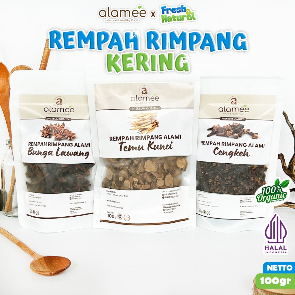 

ALAMEE Rempah Kering Bumbu Dapur 100gr Kencur Alang Alang Kayu Secang Bunga Lawang Cengkeh Ketumbar freshandnatural
