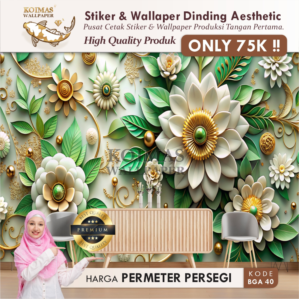 Stiker Wallpaper Dinding 3D  Wallpaper Bunga Mawar Elegan & Murah Stiker Dinding Motif Bunga Mawar 3