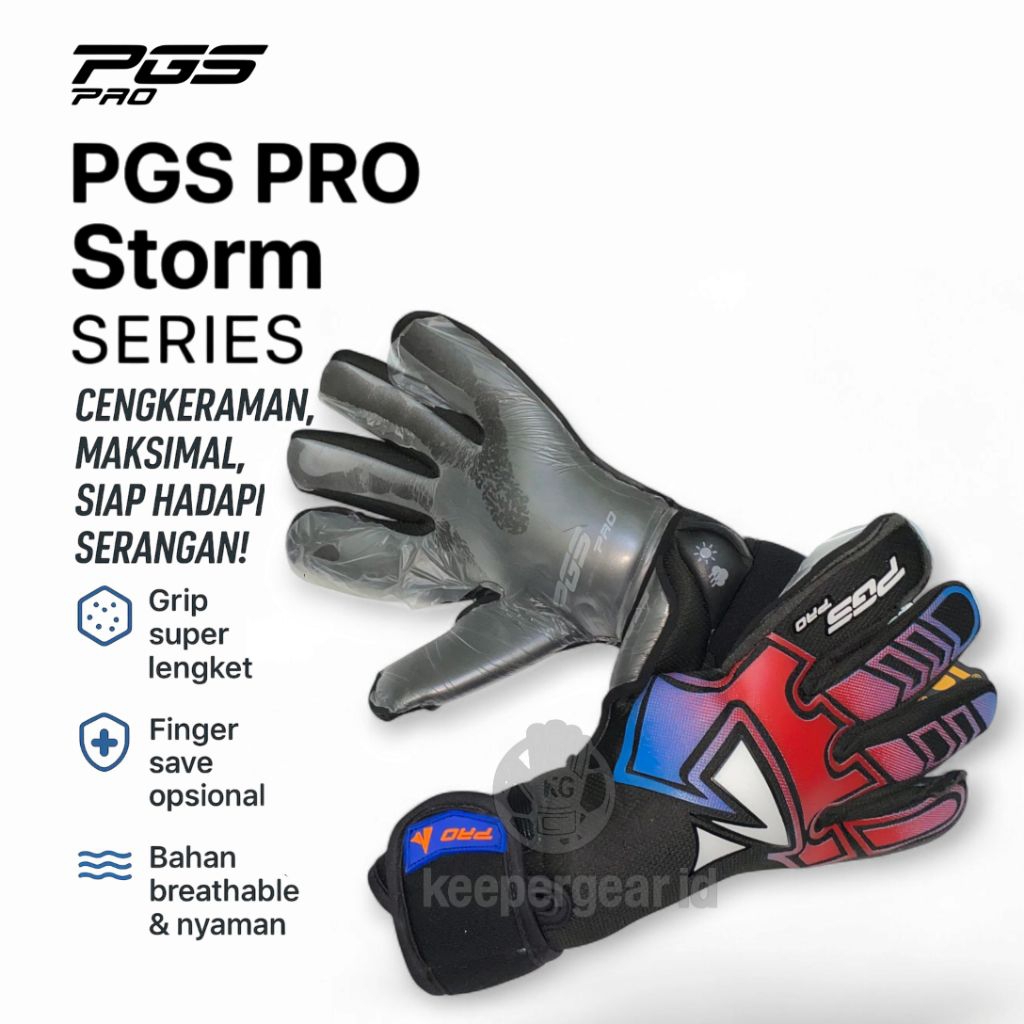PGS PRO STORM Series Hitam Merah 2025 Sarung Tangan Kiper Original