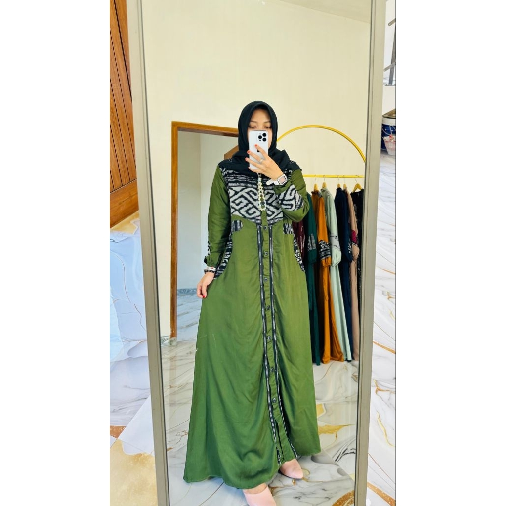 DAILY DRESS TENUN AJYAD ARMY GREEN BY FAREECHA_GAMIS FAREECHA TERBARU_GAMIS TENUN TERBARU